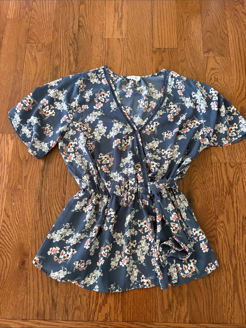 Floral Wrap Peplum Top - Blue
